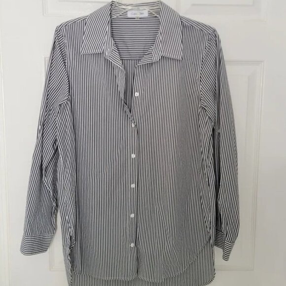 Calvin Klein Women's Black and White Striped Shirt - Picture 1 of 4